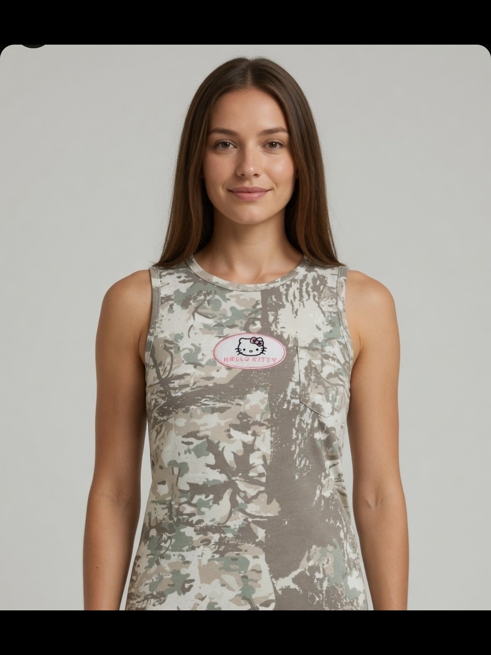 Hello Kitty Camo Tank Top - Neutral Green 0043